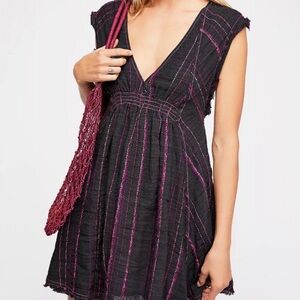 Free People Black and Purple Striped Mini Dress